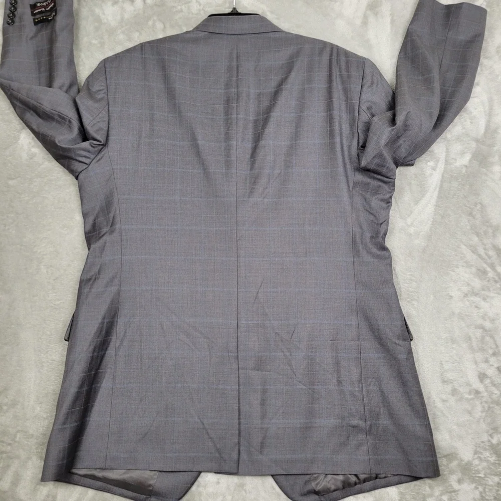 JO S A BANK Signature Collection Men's 46L Gray Blue Plaid 100% Wool Blazer Coat